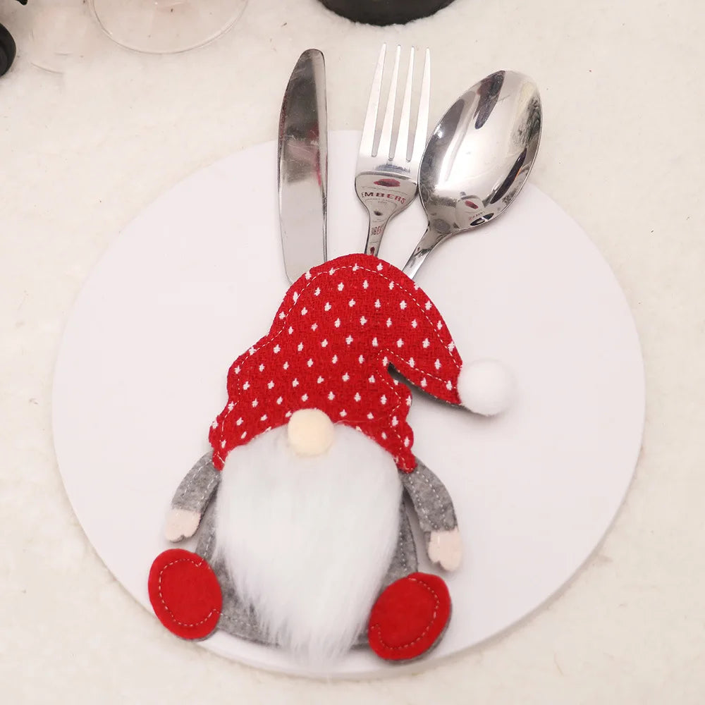 1/3pc Christmas Cutlery Set XMAS Elder Snowman Elk Doll Knife Fork Cutlery Set Cloth Art Knife And Fork Set Decoration For XMAS