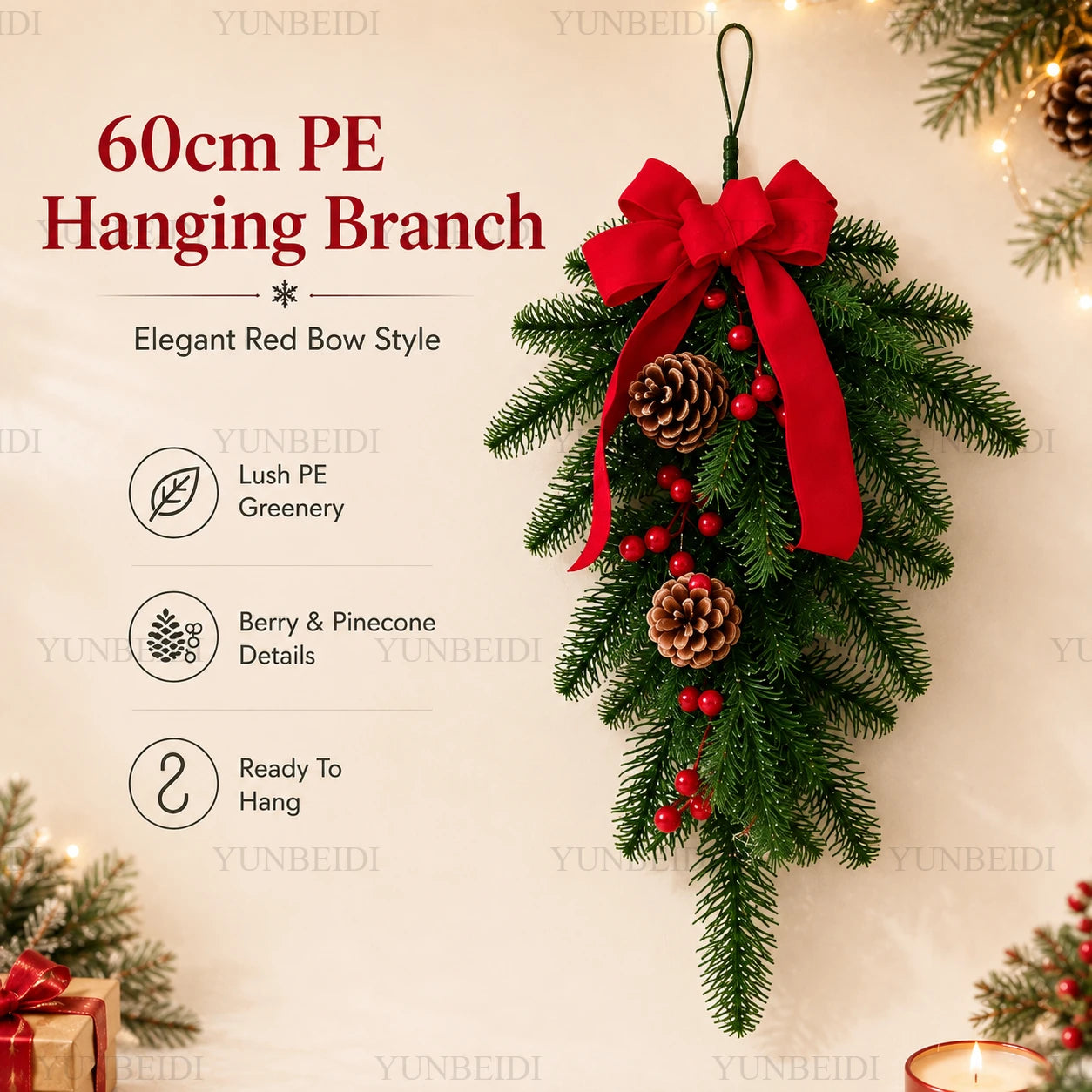 Artificial Christmas Branches PE Material Christmas Wreath 20CM/60CM for Home Windows Doors and Walls Christmas Decorations