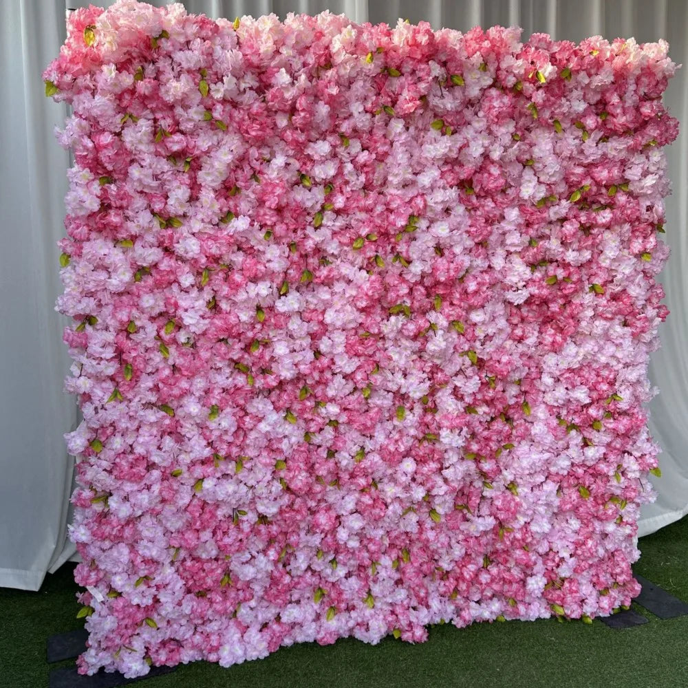 Uflower Pink Cherry Blossom 5D Cloth Flower Wall Wedding Backdrop Fabric Hanging Curtain Floral Window Display Party Event Props