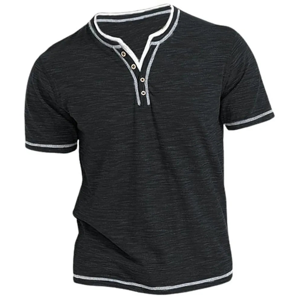 New Arrival Small V-neck Short Sleeve T-shirts Men's Casual Henley Collar Shirt Casual Slim Elastic Tops Tees Bottoming Shirts