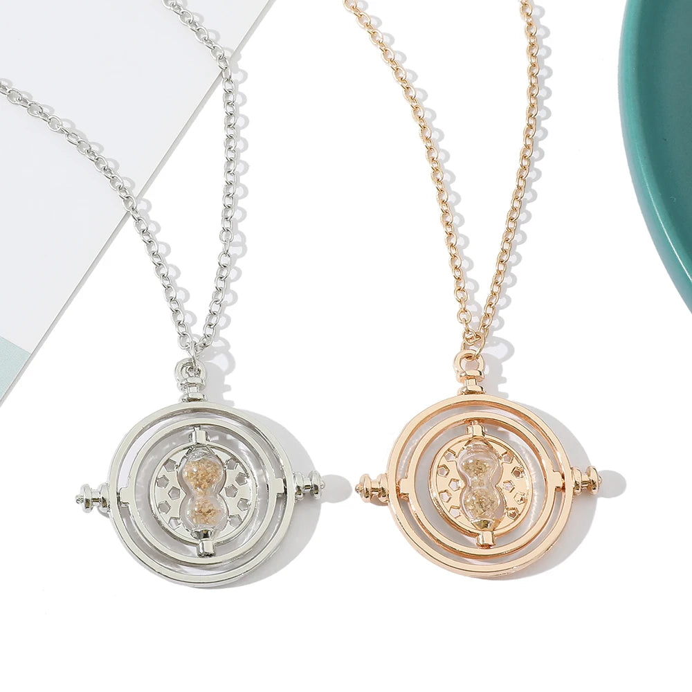 Creative Rotatable Time Converter Hourglass Necklace Movie Theme Fashion Pendant Jewelry Cosplay Prop Accessory Gift for Fans