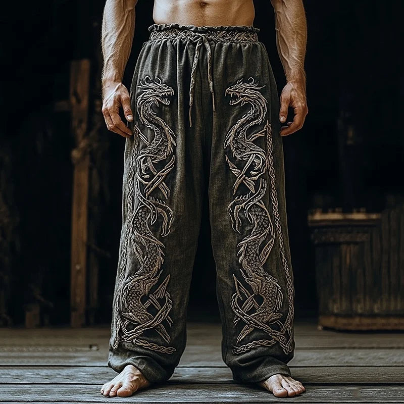 Men's Viking Retro Nordic Tree of Life and Raven 3D Printed Casual Straight-Leg Summer Beach Pants. S-5XL