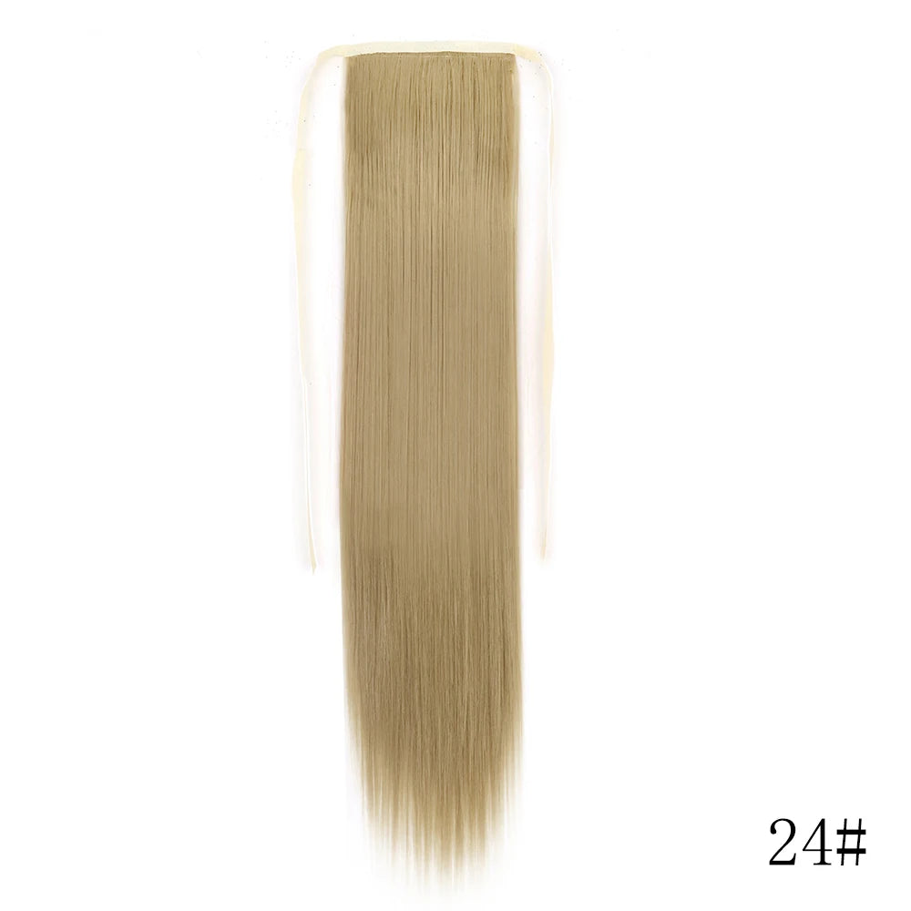 LISI GIRL Synthetic Hair 22''34'' Long Straight Ponytail Wrap Around Ponytail Clip in Hair Extensions Black Hairpiece Headwear