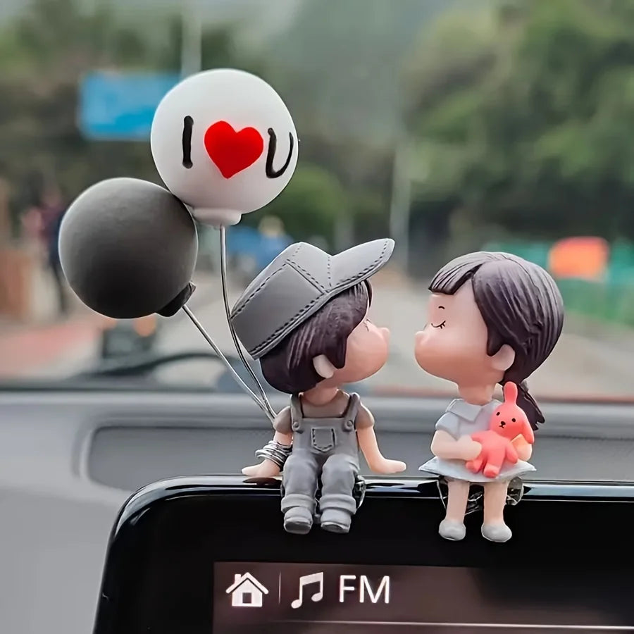 1PC Car balloon couple ornament, in car couple balloon pendant, car cartoon figurine decoration, home ornament for girls