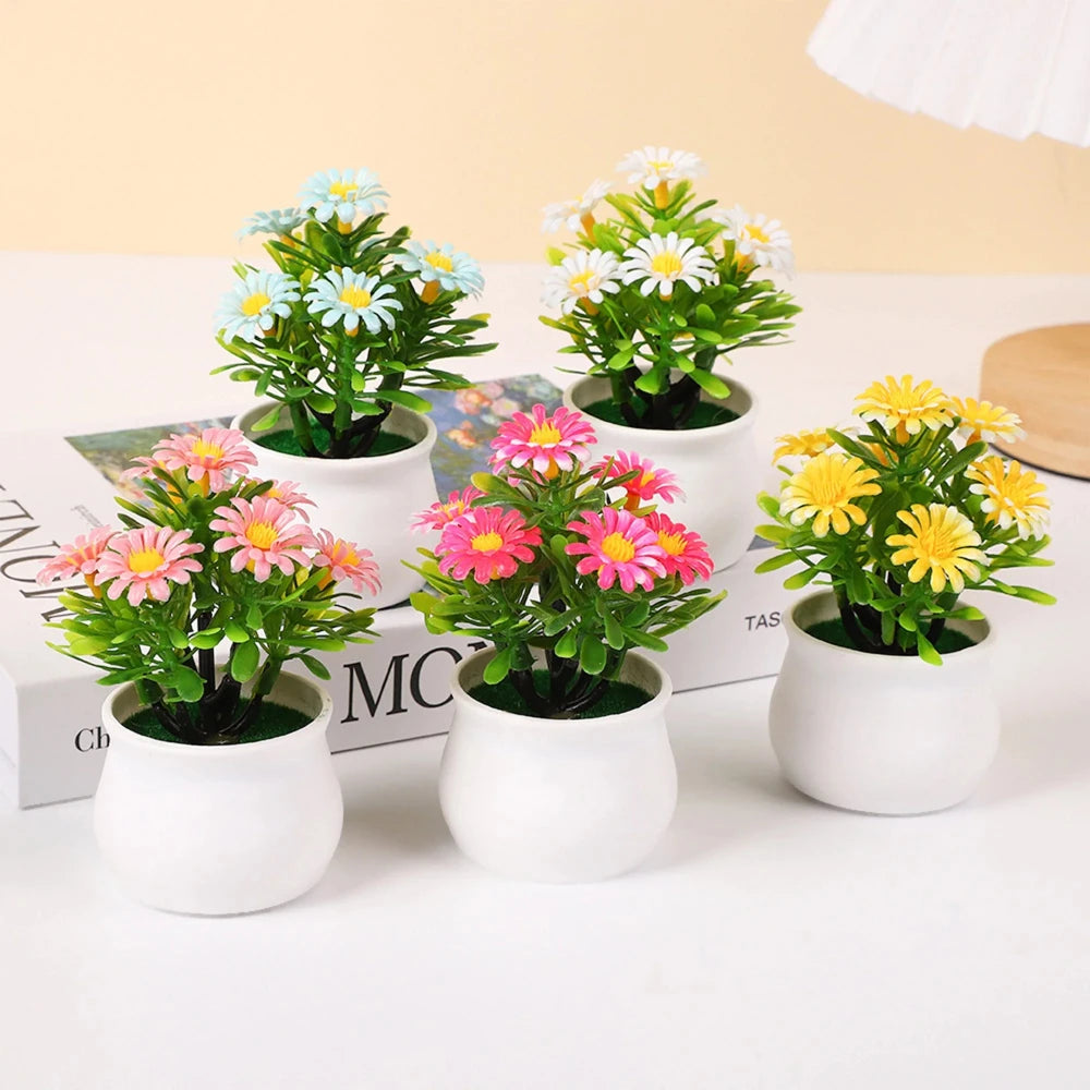 Office Decor Home Decor Tree in Pot Small Chrysanthemum Artificial Flowers Plastic Fake Plants Bonsai Artificial Faux Plants