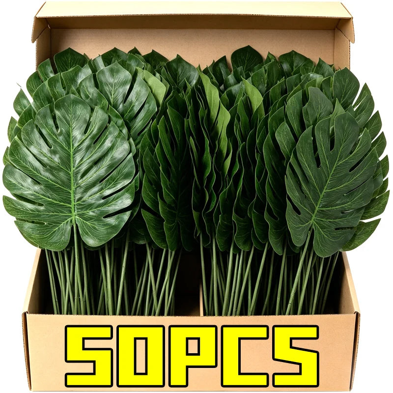 10/50Pcs Artificial Green Turtle Leaf DIY Wedding Birthday Party Home Tabletop Decorative Fake Silk Plant Palm Leaves Branch