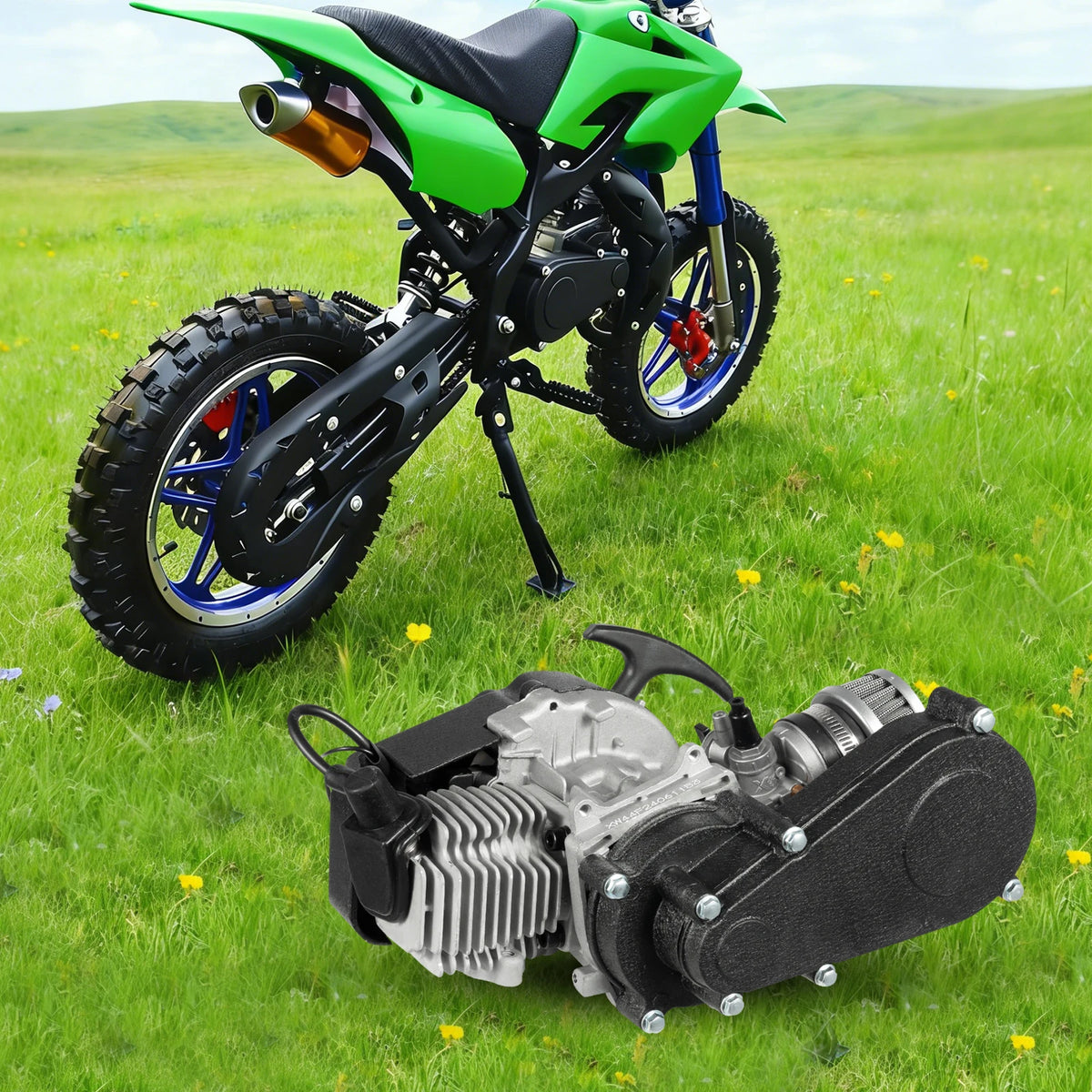 49CC 50CC 2 Stroke Dirt Bike Engine Motor Kit 7000RPM Gas Powered Engine Single Cylinder Air-Cooled Engine Aluminum Engine with T8F Chain Fuel Tank for Pocket Mini Dirt Beach Bike ATV Scooter