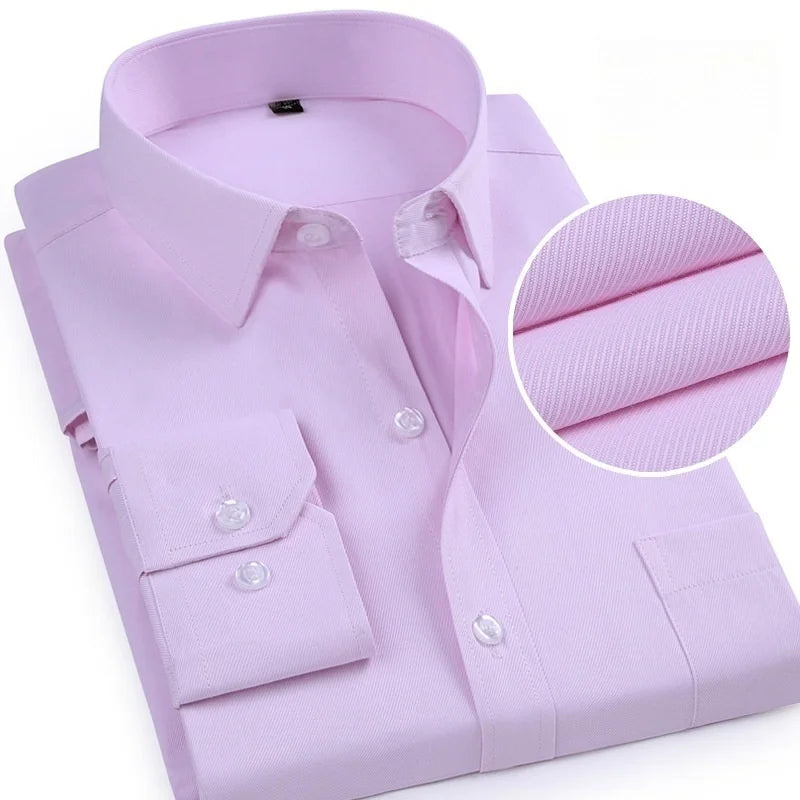 Men Formal Shirt Long Sleeve Office Solid Color Fashion Business Pocket Social Office Blue White Shirts Men's Clothing S-5XL