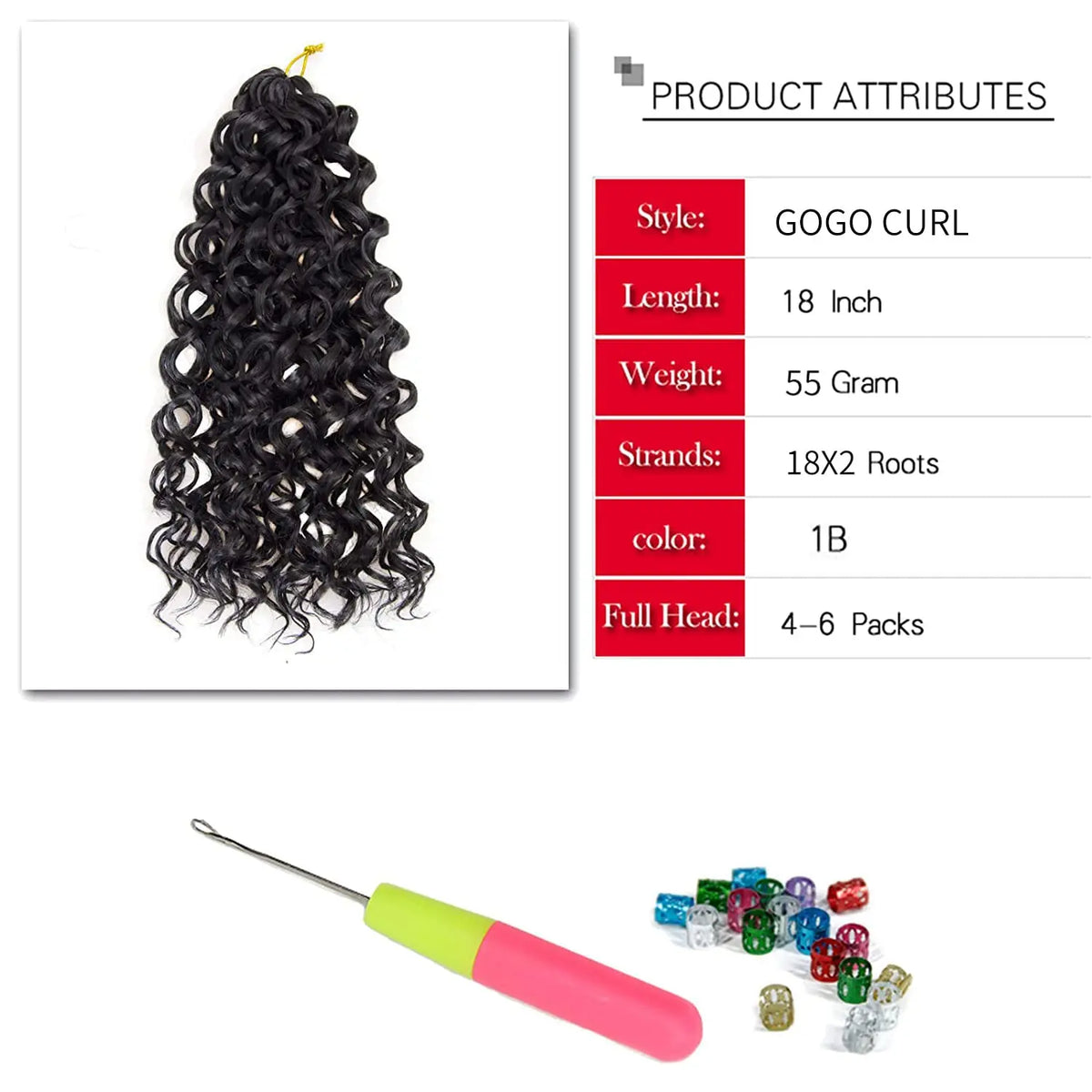 18" GoGo Curl Crochet Hair Extensions for Black Women Beach Curl Bohemian Deep Wave Braiding Hair Synthetic Braids