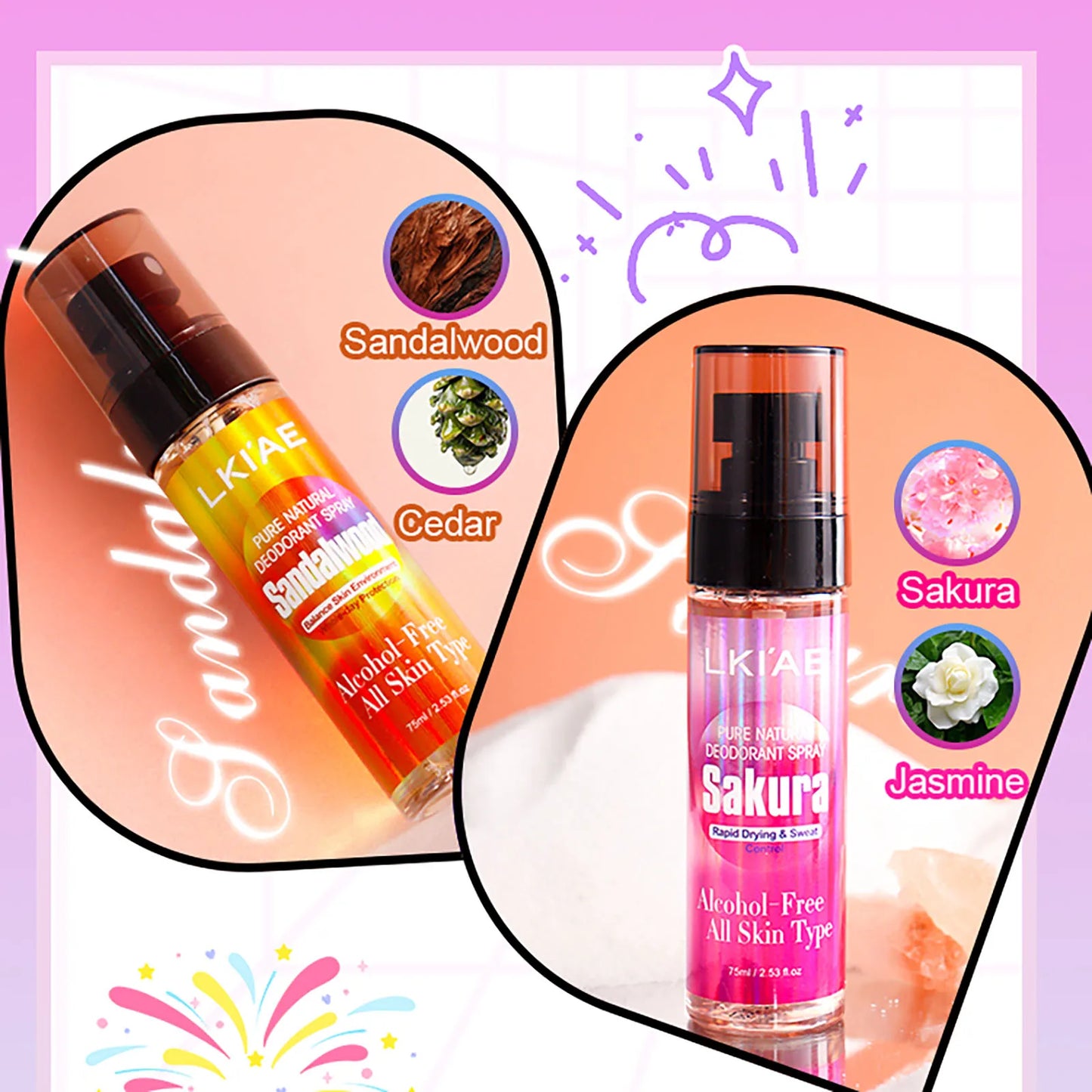 LKIAE Natural Deodorant Body Spray, 12H Antiperspirant And Odor Control, Formulated Without Alcohol, For Women & Men