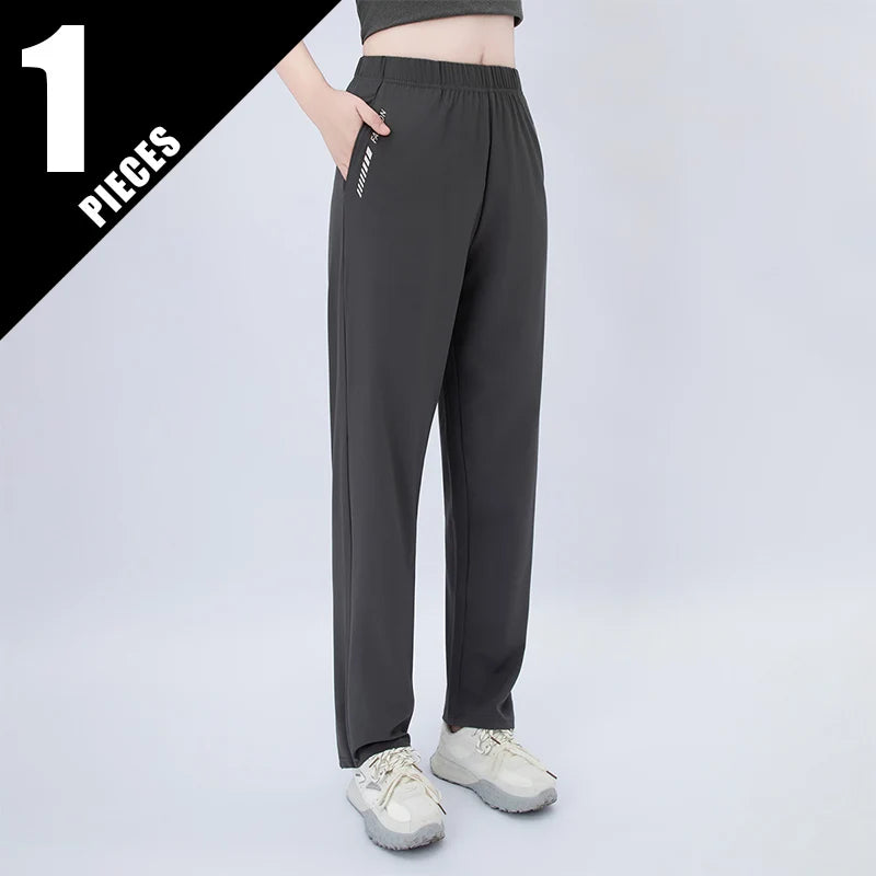 1/3 Piece Set Summer Women's Letter Printed Pocket Casual Pants, Comfortable Plus Size Youth Student Sports Running Harem Pants