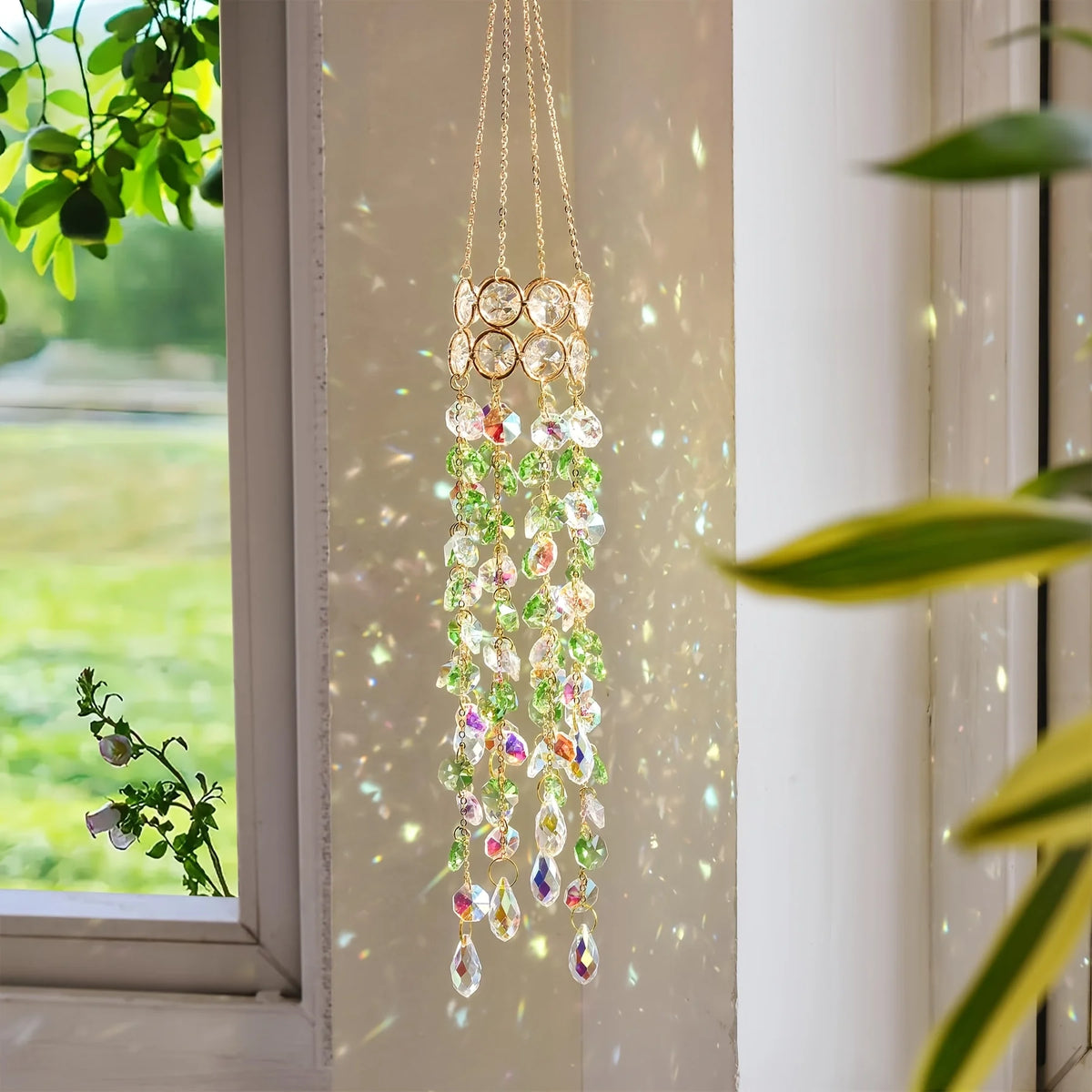 Hanging window sill garden crystal sun catcher, gold-plated design, suitable for indoor and outdoor decoration as well as party
