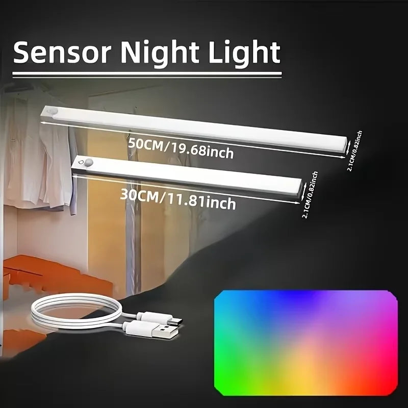 11.81/19.69in RGB Cabinet Light USB Type-C Rechargeable Light Motion Sensor Led Lamp for Kitchen Wardrobe Cabinet Lighting