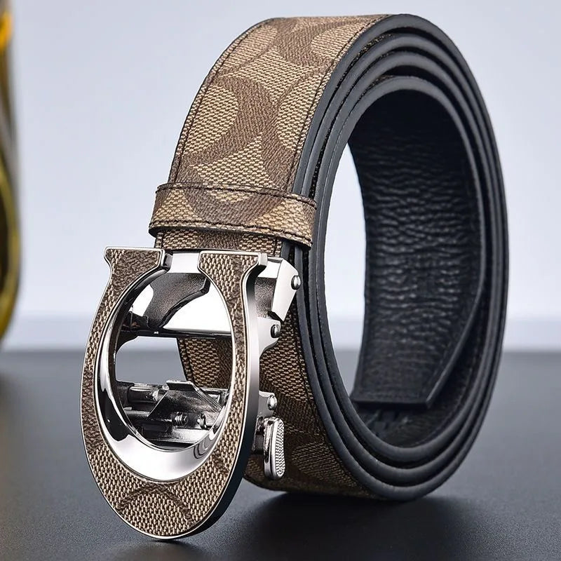 New 3.4cm fashion Women's Belt Formal Leather Canvas Male Belt High Quality Metal Automatic Buckle business Belt for men jeans