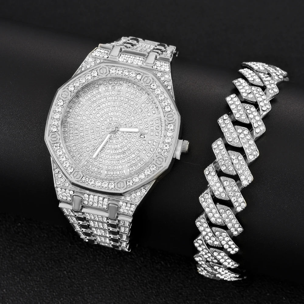 Men's Iced Watch Men's Gold Watch Hip Hop Fashion Cool Bling Gold Diamond Luxury Men's Watch Direct Delivery Relogio