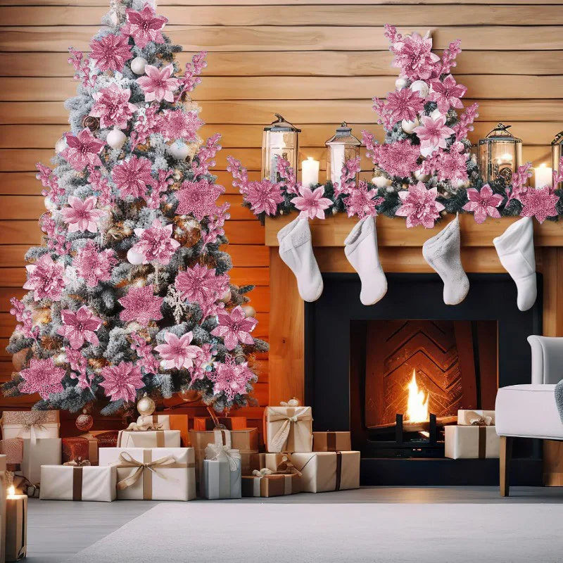 5Pcs Pink Artificial Flowers Berry Christmas Tree Ornament for Xmas Wedding Wreath Decoration New Year 2026 Wreath Accessories