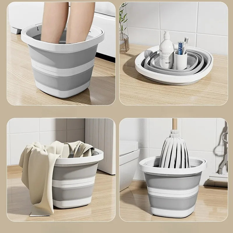 Folding bucket household large-capacity portable foldable plastic shrink bucket with handle student dormitory foot bath bucket