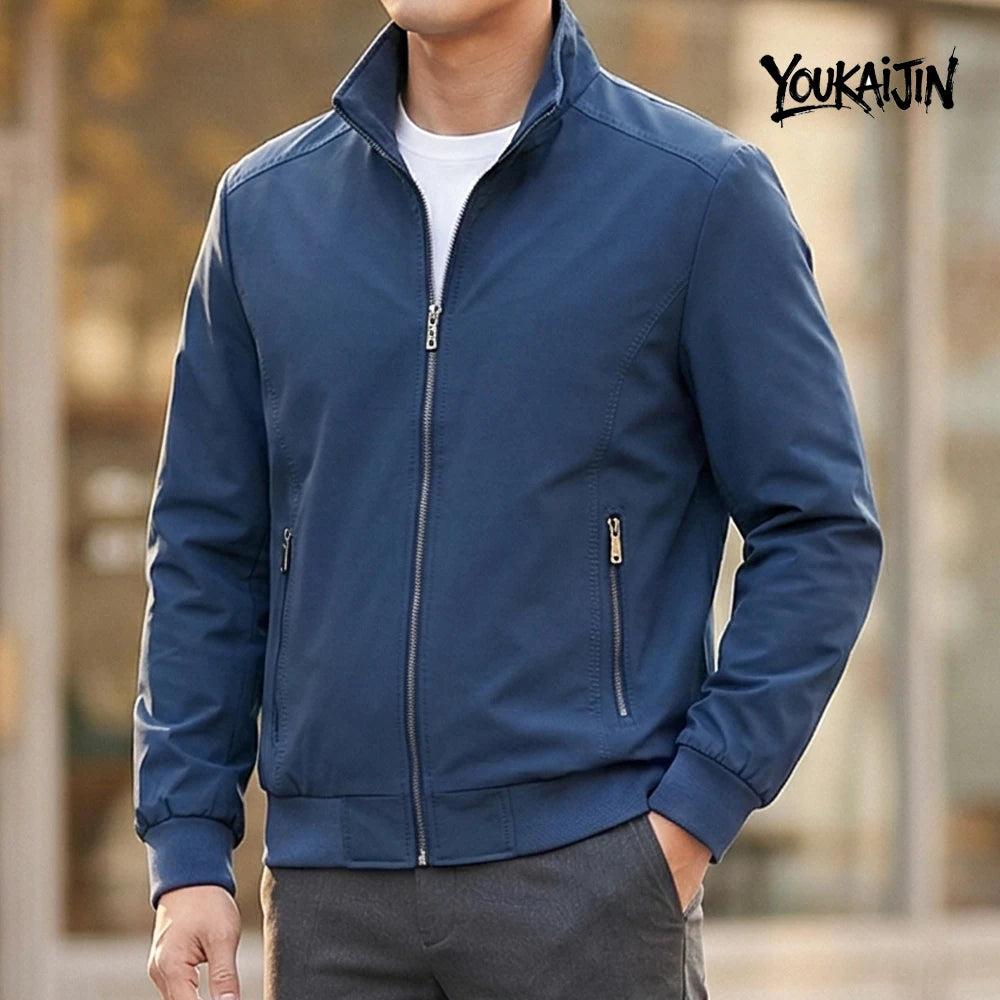 Korean Spring Autumn Casual Solid Fashion Slim Overcoat Stand Collar Jackets Men's Jacket S-6XL Top