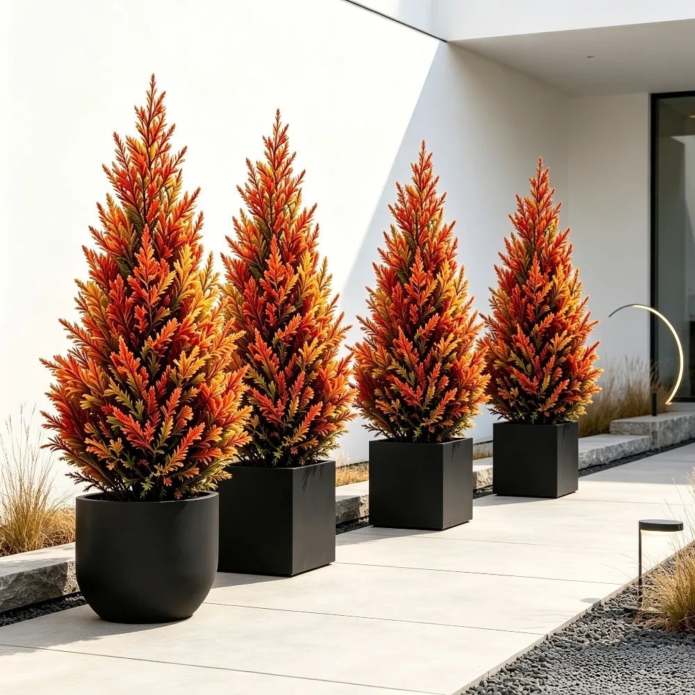 2PC Autumn Red Juniper Artificial Tree Freezes The Romantic Autumn Scenery All Year Round for Desks, Entryways 2026