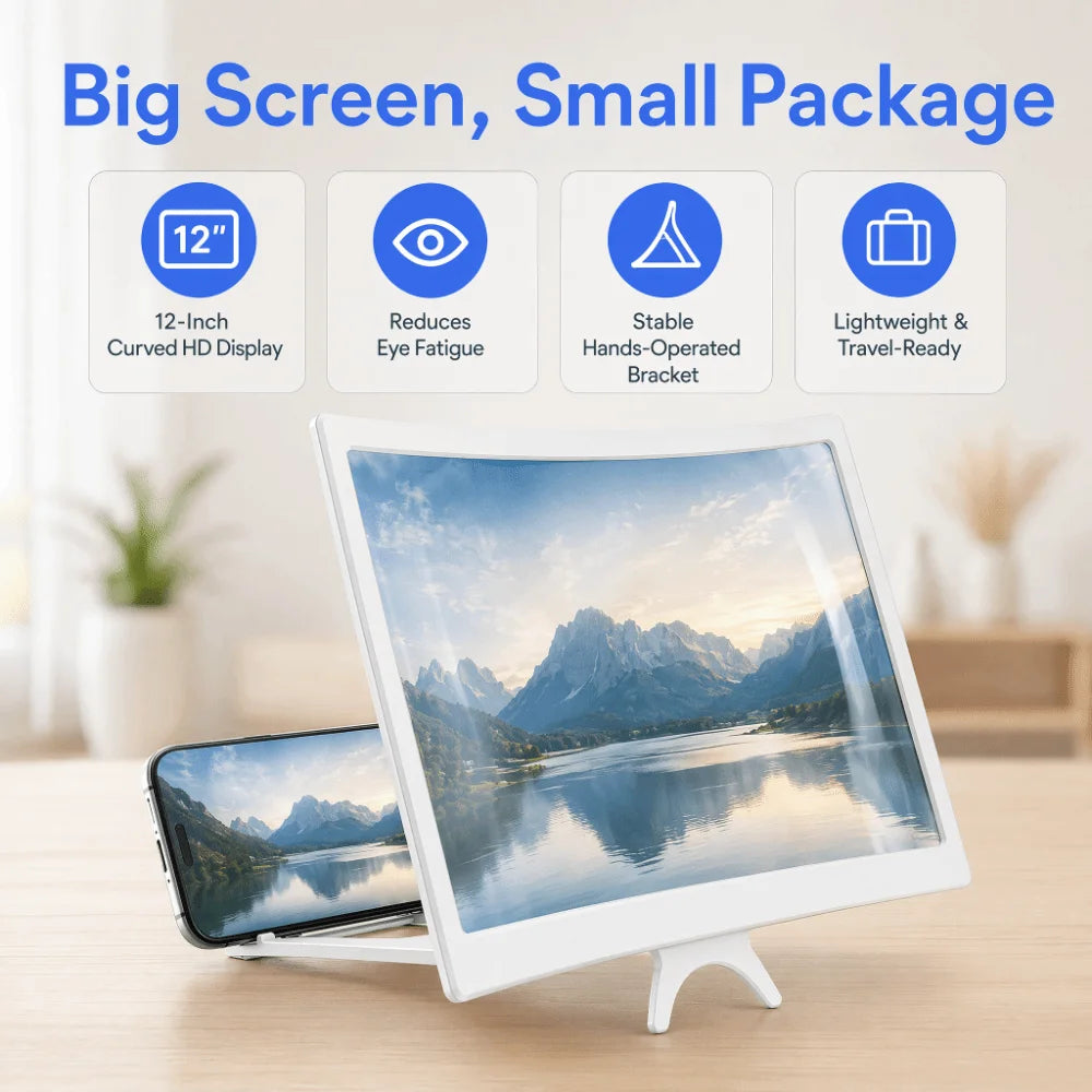 12 Inch 3D Screen Magnifier Bracket Curved Fresnel Lens Phone HD Screen Magnifier Anti Broken Eye Protection Expander Projector