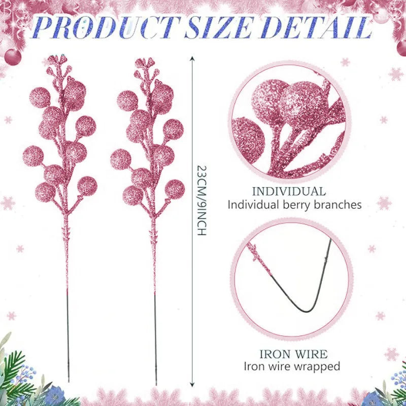 5Pcs Pink Artificial Flowers Berry Christmas Tree Ornament for Xmas Wedding Wreath Decoration New Year 2026 Wreath Accessories