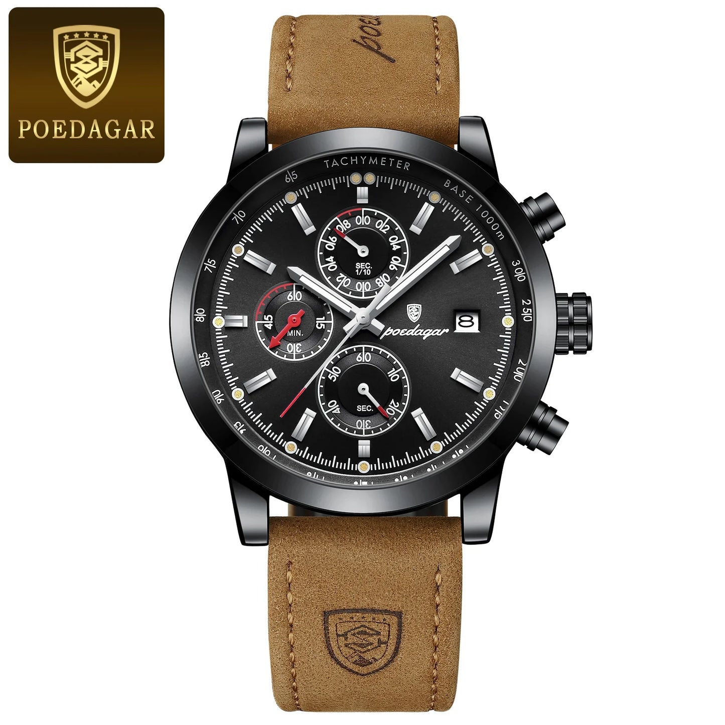POEDAGAR Luxury Trendy Man Watch Date Waterproof Luminous Chronograph Men Watch Sports Male Stylish Leather Men's Quartz Watches