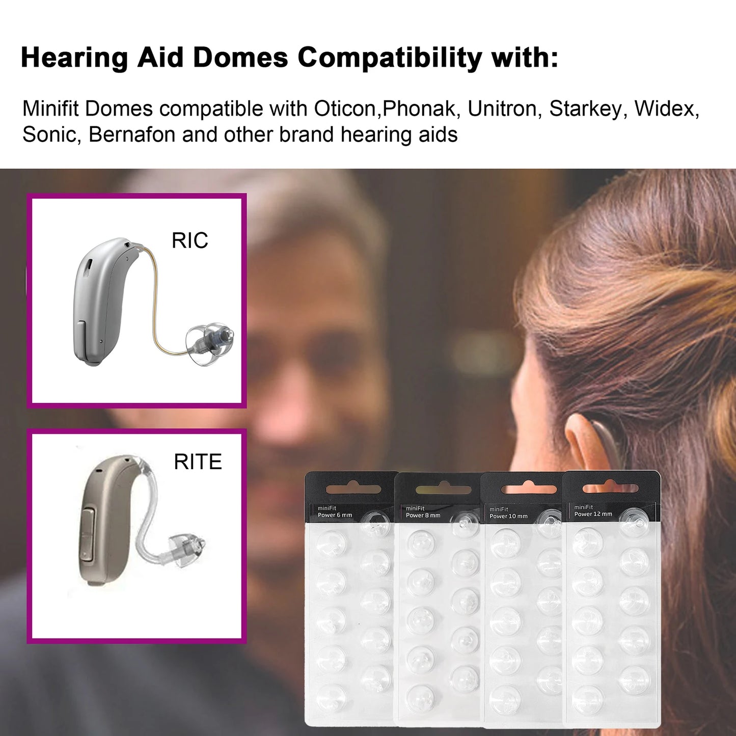 Hearing Aid Domes for Oticon Replacements MiniFit Power Domes 6mm/ 8mm/ 10mm/ 12mm for Oticon Hearing Aid Universal Domes -10pcs