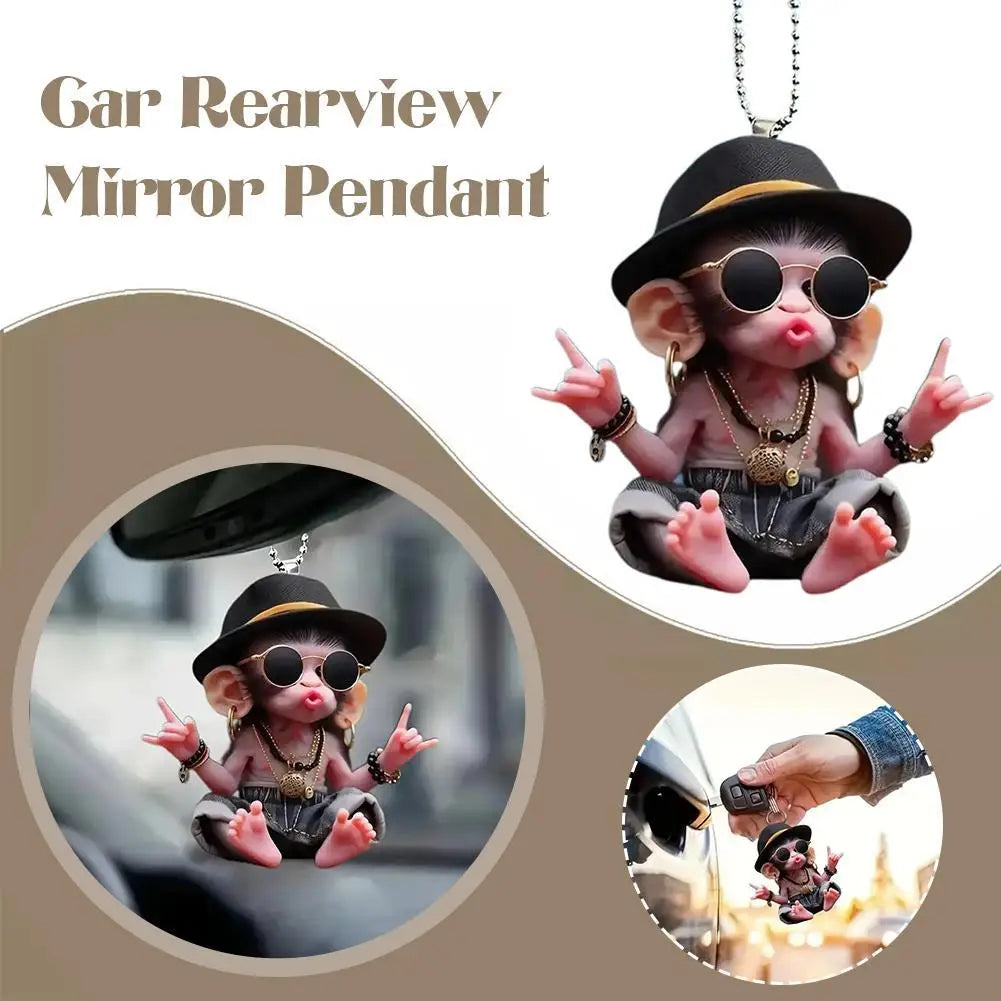 2D Acrylic Monkey Pendant Personalized Dashboard Decor Pendant Christmas Cartoon Monkey Pendant Ornament Car Interior Accessory