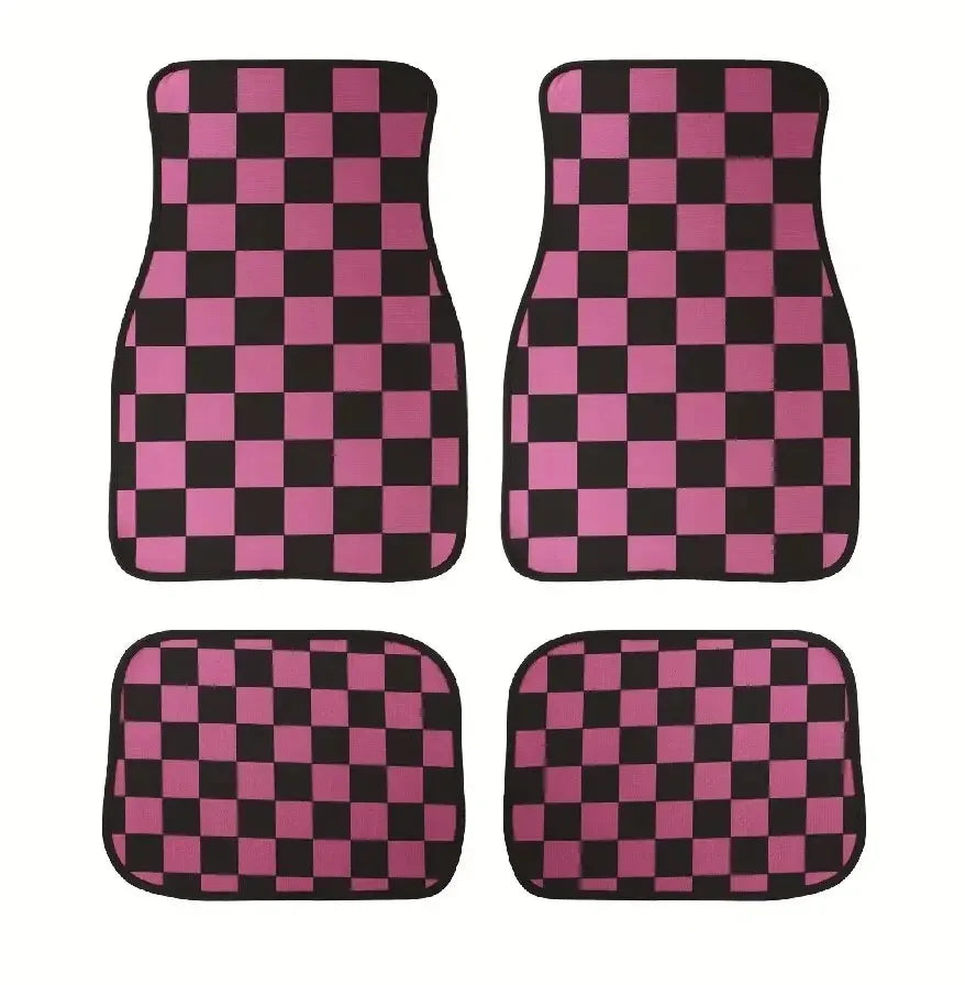 New General JDM Racing Culture Red Grid Car Foot Mat Accessories Classic Carpet Foot Mat 4PCS Foot Mat