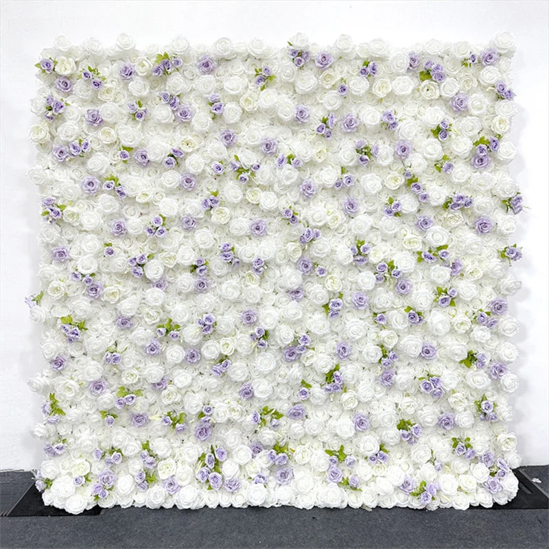 Luxur white Rose Roll Up Cloth 5D Flower Wall Arrangement Wedding Backdrop Decor Hanging Curtain Green Plants Wall Party Props