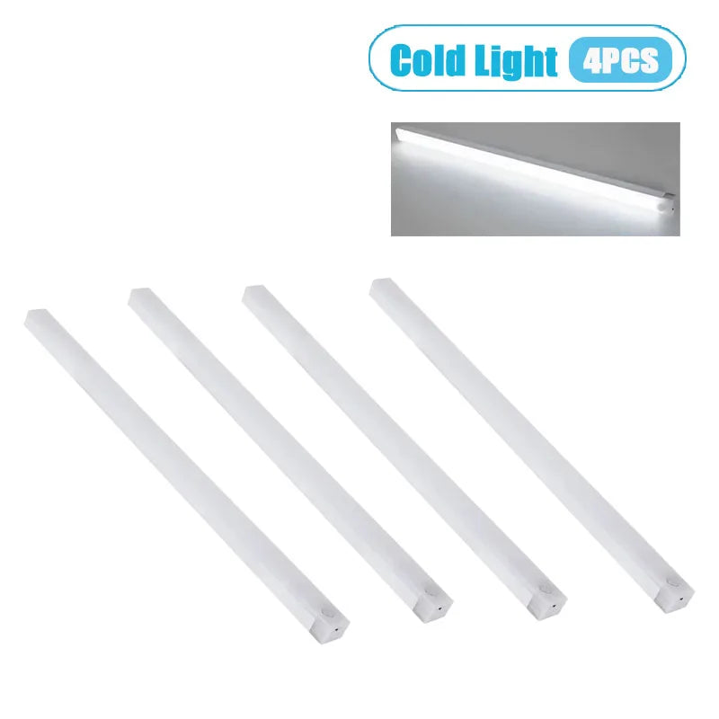1/2/4PCS Motion Sensor LED Under Cabinet Light Rechargeable Magnetic Strip Lamp for Kitchen and Closet