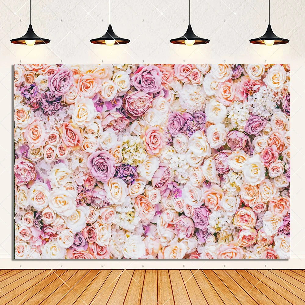 Rose Pink Floral Photography Backdrop Supplies Flower Wall Wedding Birthday Party Decorations Bridal Marriage Background Banner