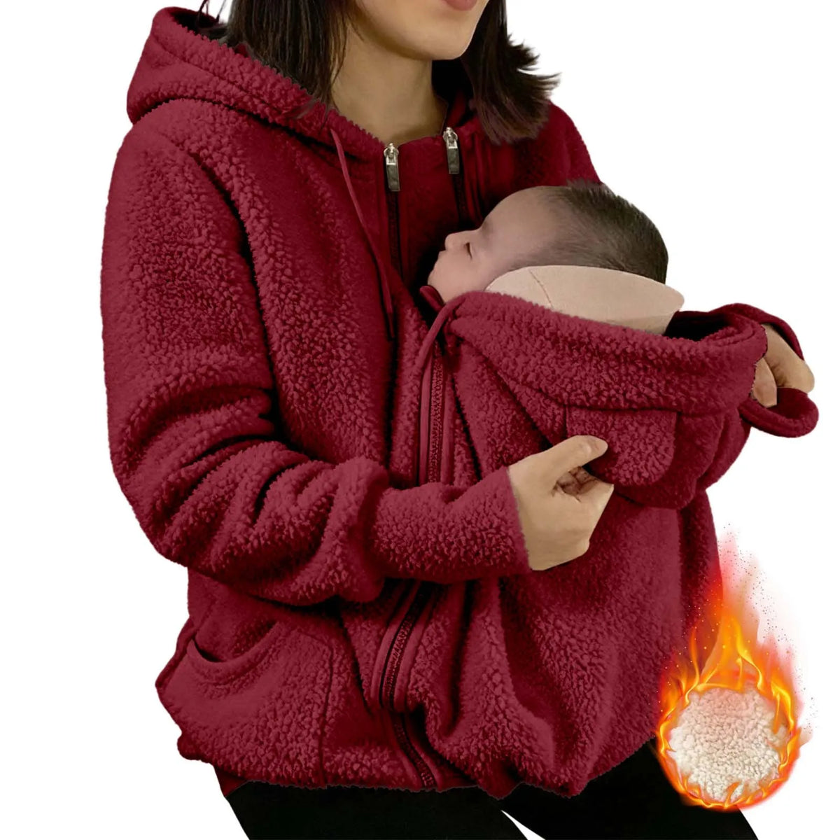 Autumn Winter Kangaroo Baby Carrier Hooded Jackets For Women Casual Hooded Mommy Outerwear Thickened Fleece Baby Pocket Jackets