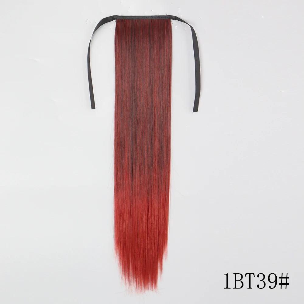 LISI GIRL Synthetic Hair 22''34'' Long Straight Ponytail Wrap Around Ponytail Clip in Hair Extensions Black Hairpiece Headwear