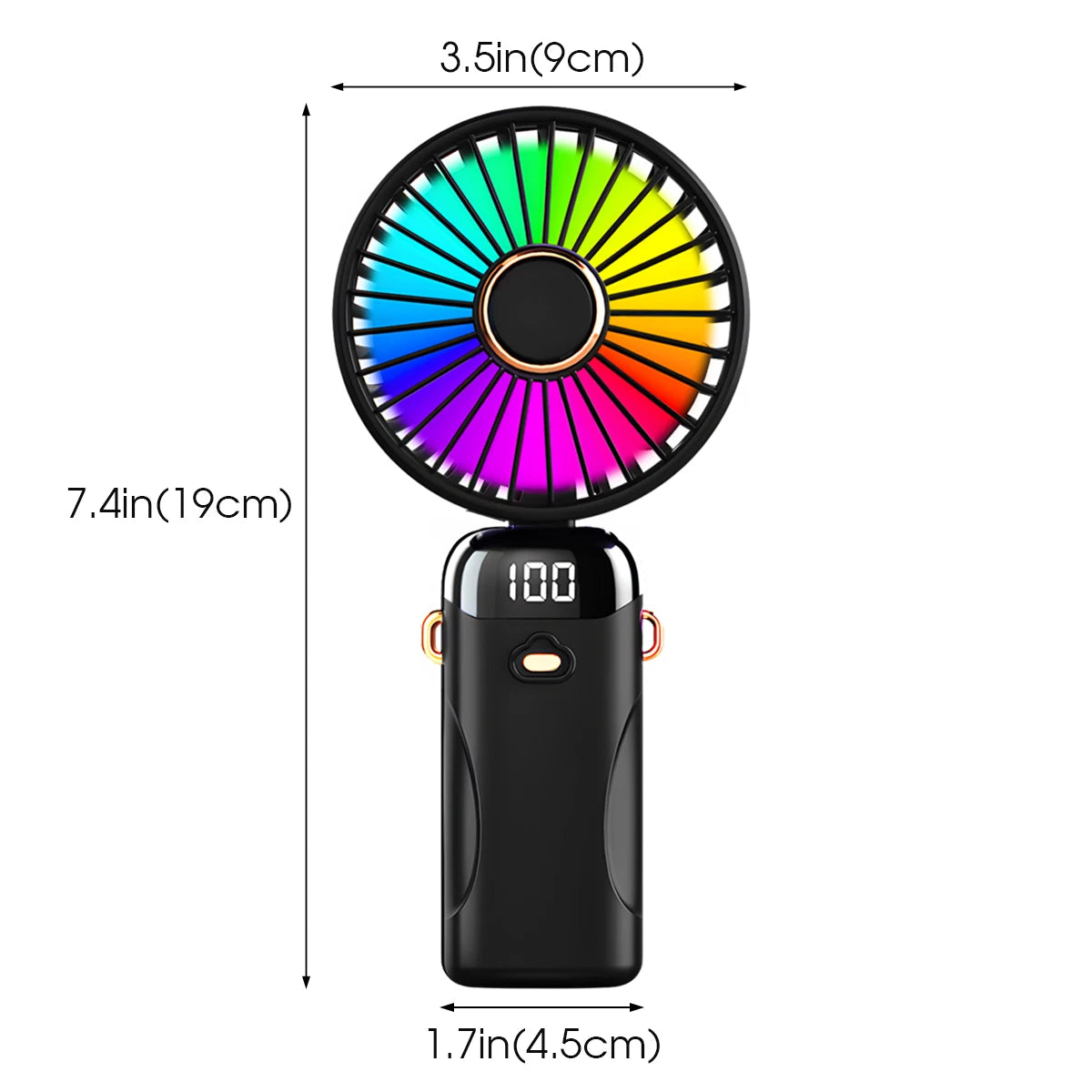 USB Rechargeable Handheld Fan 1200mAh 6 Speeds Foldable LED Light Blade Portable Mini Fan Personal Cooler for Home Gift
