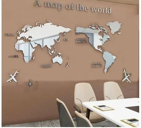 1Pc World Map Wall Stickers Acrylic Creative 3D TV backdrop Wallpaper Decoration Home Living Room Office Interior Decorative