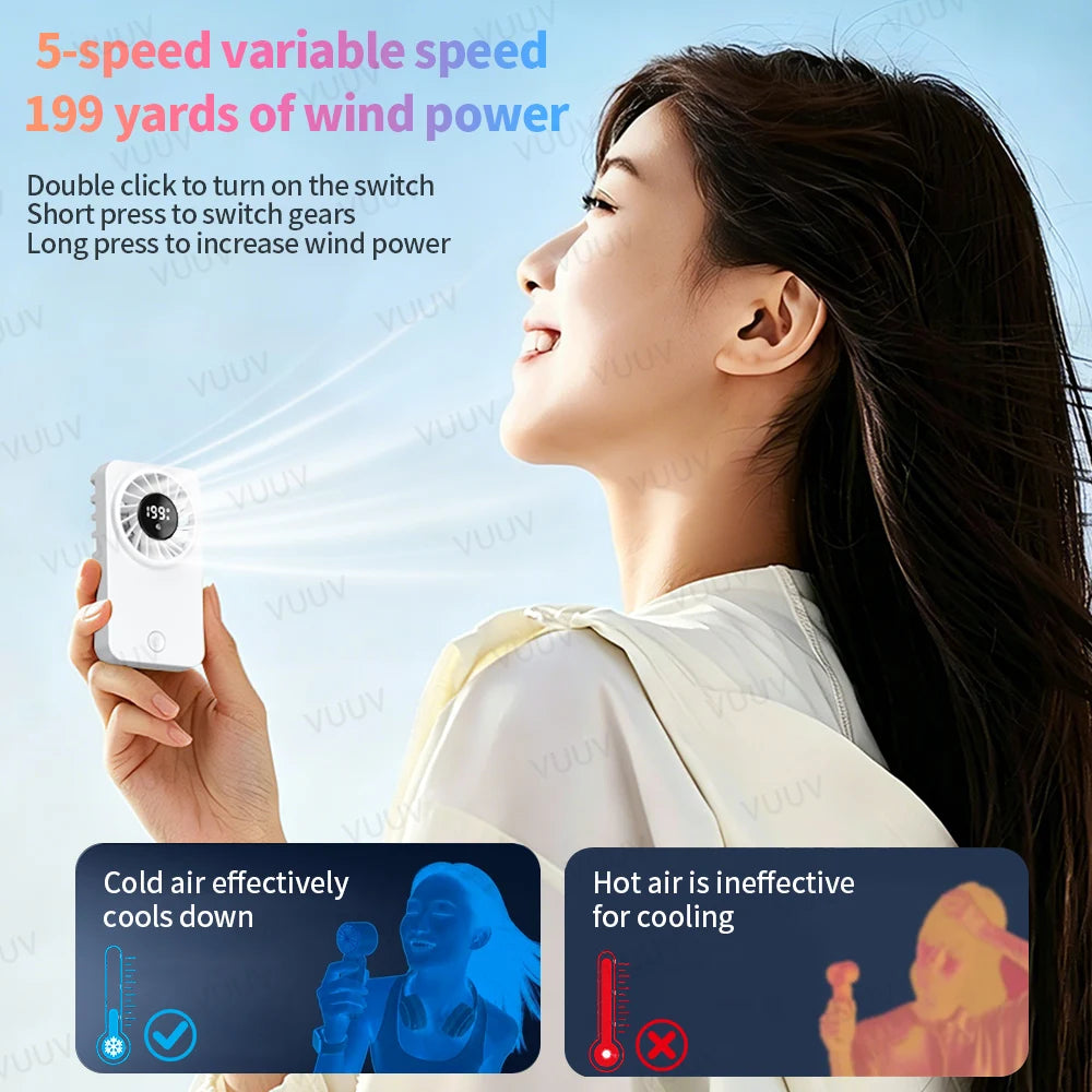 VUUV Portable Handheld Mini Fan 5 Speed Adjustable Type-C Rechargeable Fan Pocket Fan Outdoor