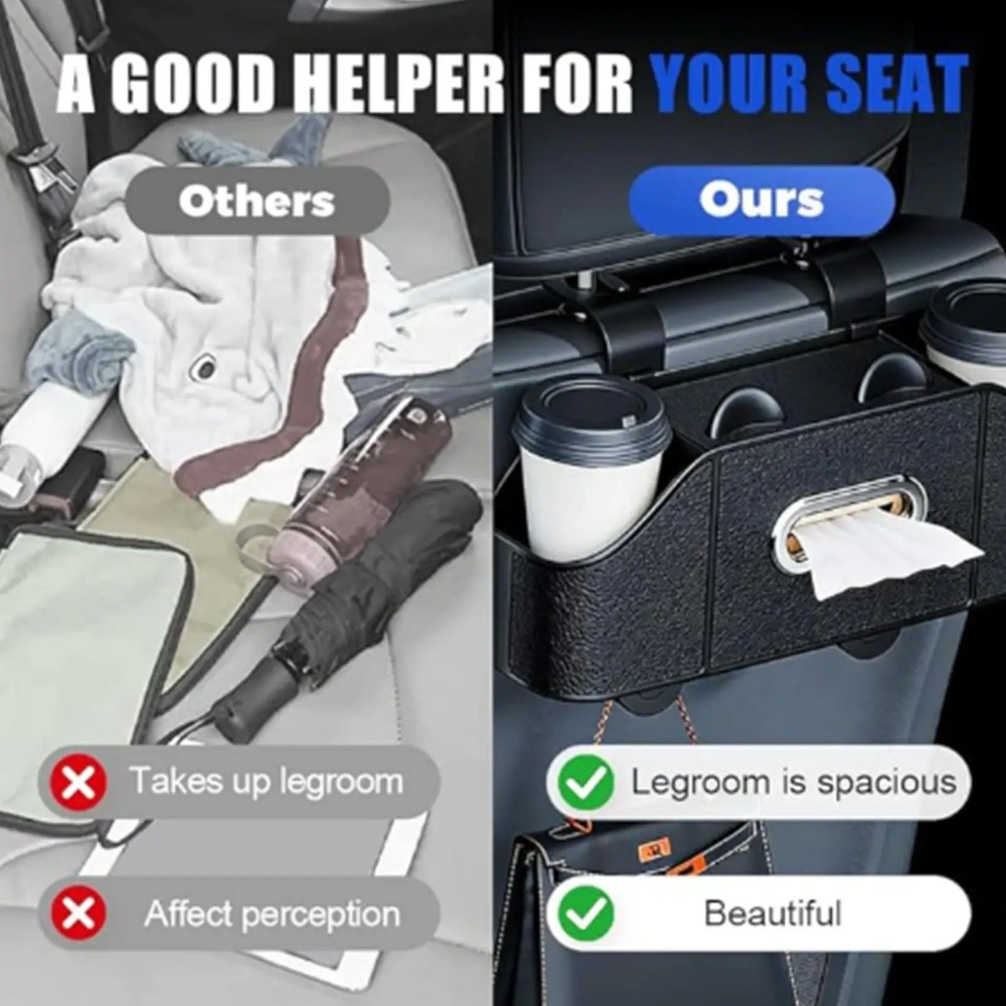 Back Seat Car Organizer with Cup Holder, Waterproof Wear-resistant Storage Bag, Universal Interior Organizer for Vehicle RV