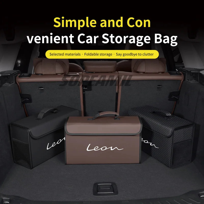 Car Carbon Fiber Trunk Storage Box Organizer Large Capacity Foldable Stowing Tidying Bag Seat FR Leon MK2 MK3 MK4 5f Ateca IBIZA