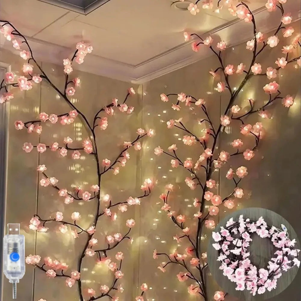 72/96/144LED Artificial Cherry Blossom Branch LED Lights, USB Powered Pink Flower Fairy Lights for Bedroom Aesthetic Decor