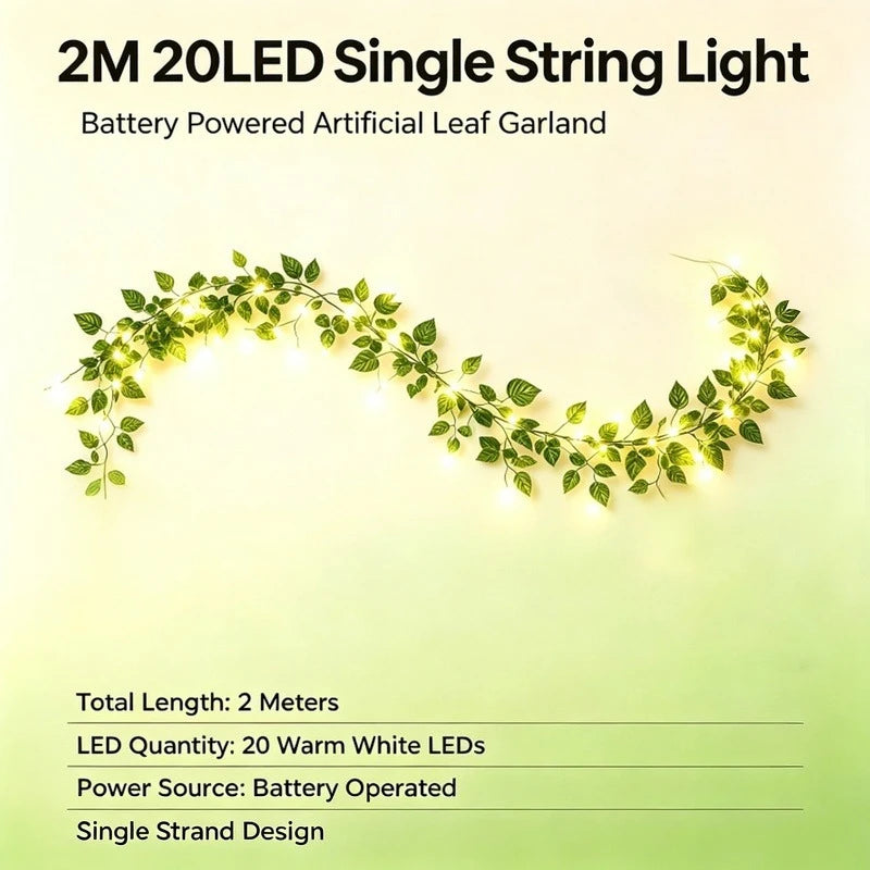 Battery Powered 20 LED Leaf String Lights, Artificial Flower Vine Fairy Lights for Room Garden Wedding Decoration