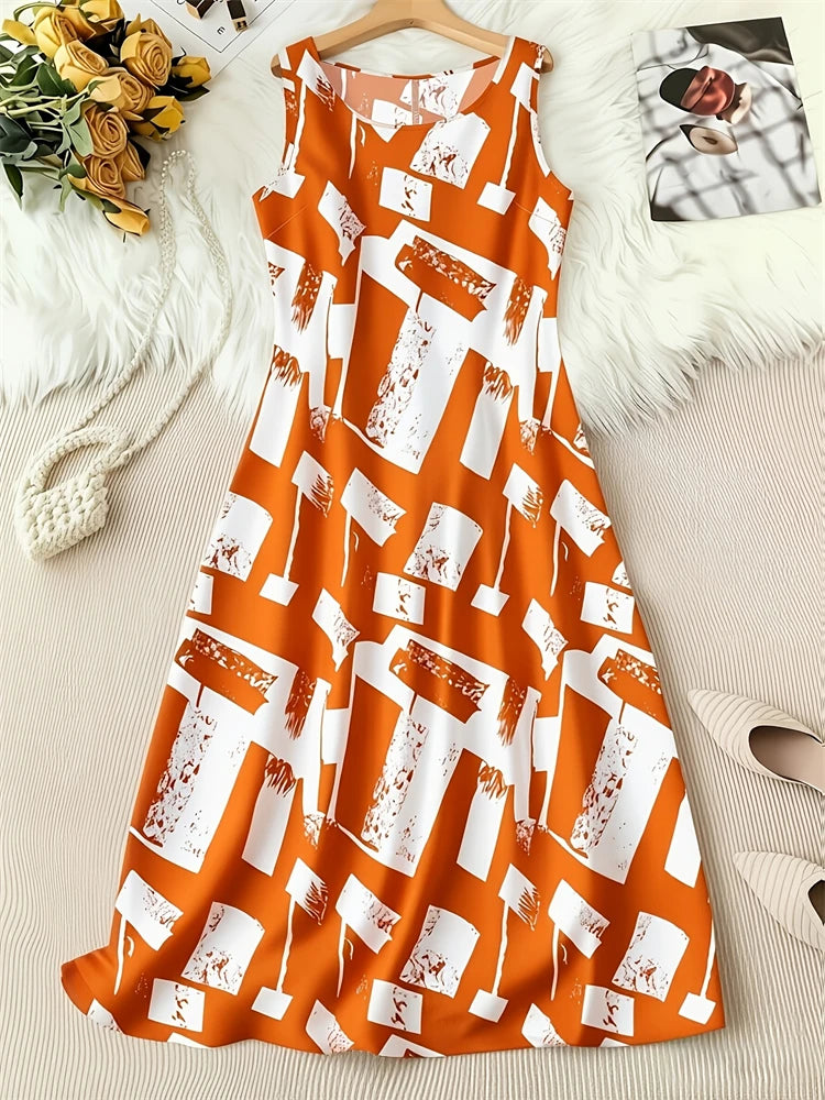 Summer Fashion Round-Neck Women's Dresses Botanical Floral Color-Blocked Patchwork Dresses Travel Party and Beach Dresses