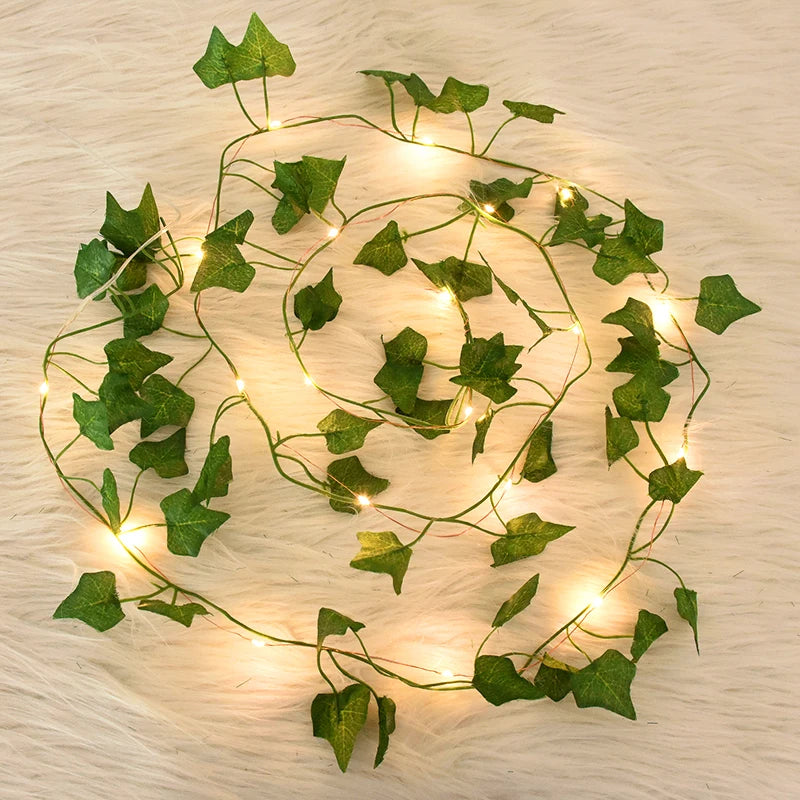 Fairy Lights with Leaves Artificial Ivy with Fairy Lights Green Leaf Ivy Vine with 20/50/100 LED Light Indoor 2/5/10 m for Party