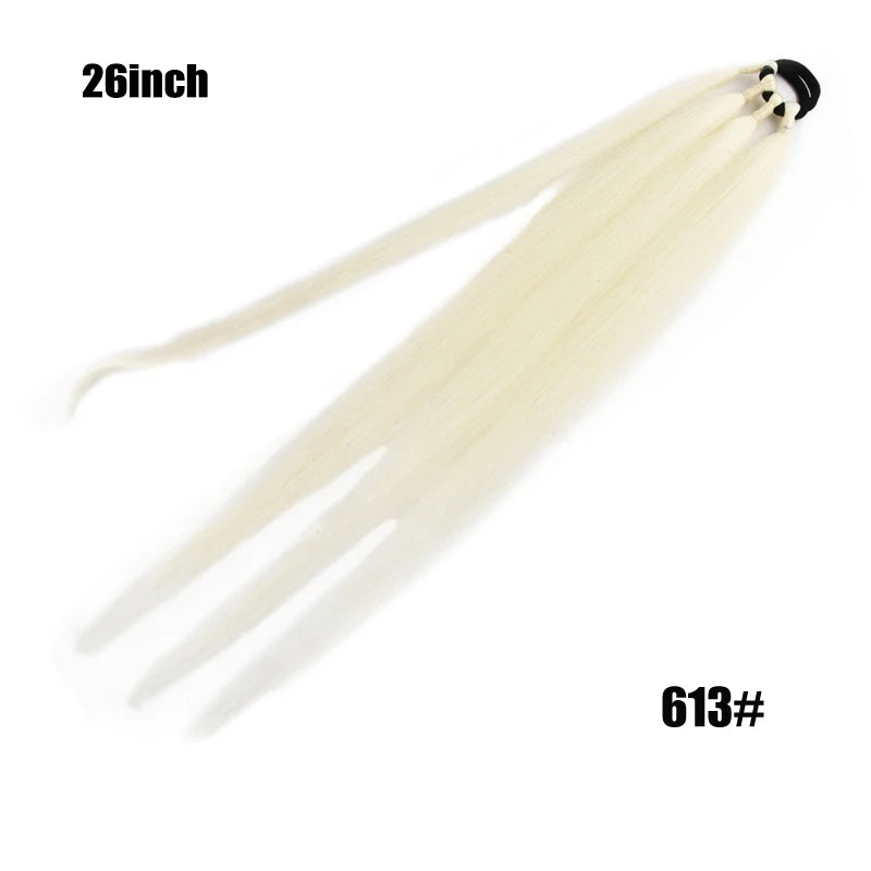 Ponytail Extensions Synthetic Boxing Braids Wrap Around Chignon Tail With Rubber Band Hair Ring 26 Inch Brown Ombre Braid DIY