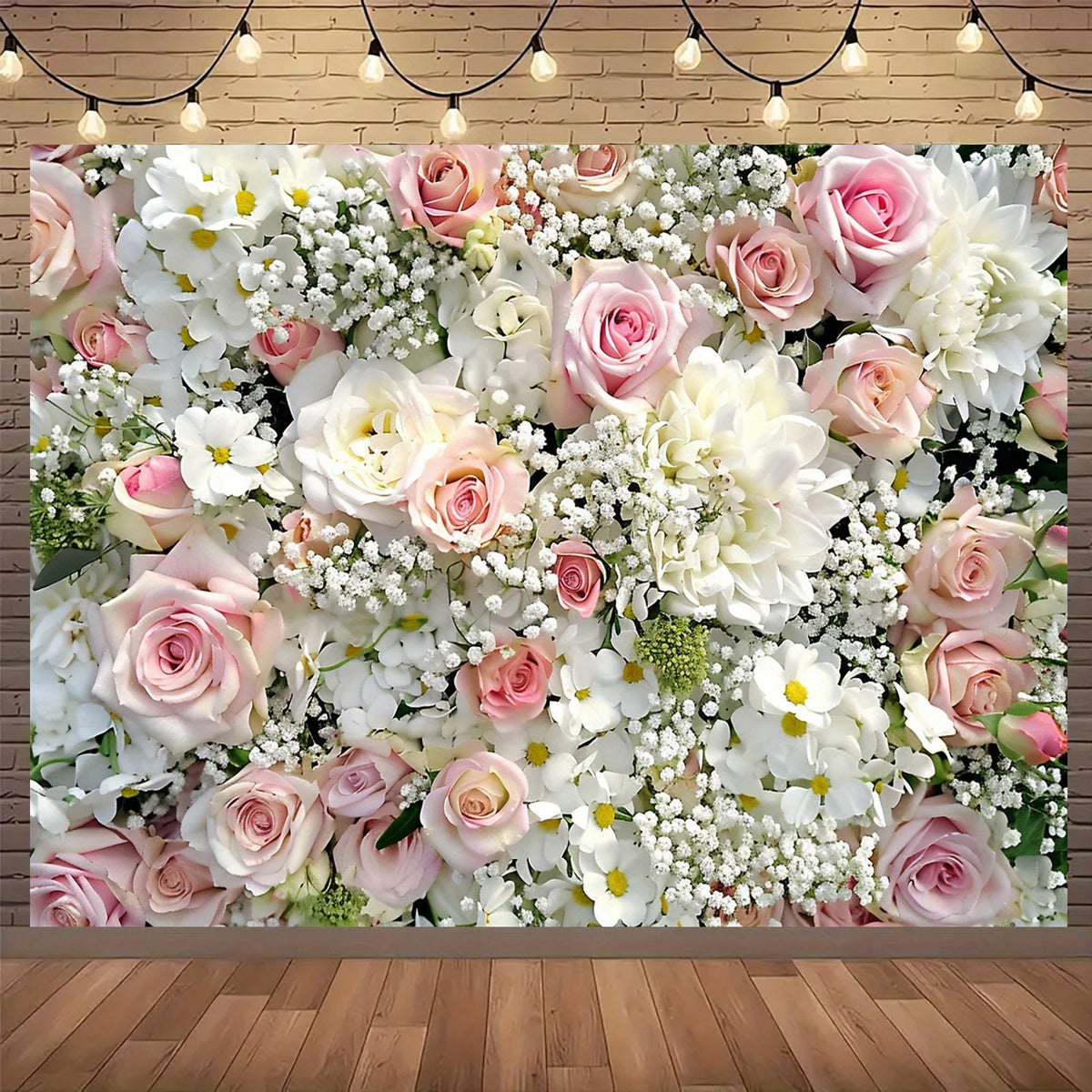 1 elegant floral wall background banner - pink and white rose and wisteria design, multiple sizes to choose from