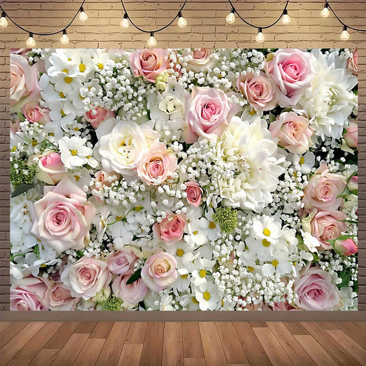 1 elegant floral wall background banner - pink and white rose and wisteria design, multiple sizes to choose from