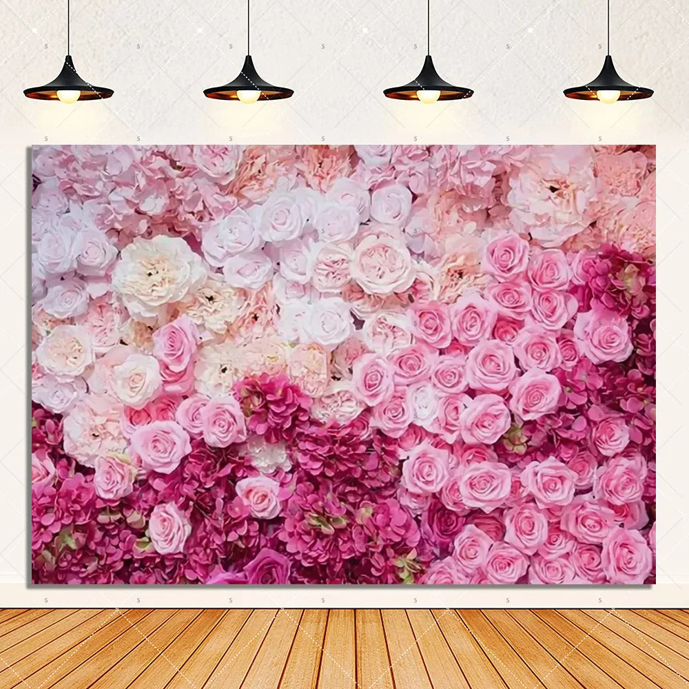 Rose Pink Floral Photography Backdrop Supplies Flower Wall Wedding Birthday Party Decorations Bridal Marriage Background Banner