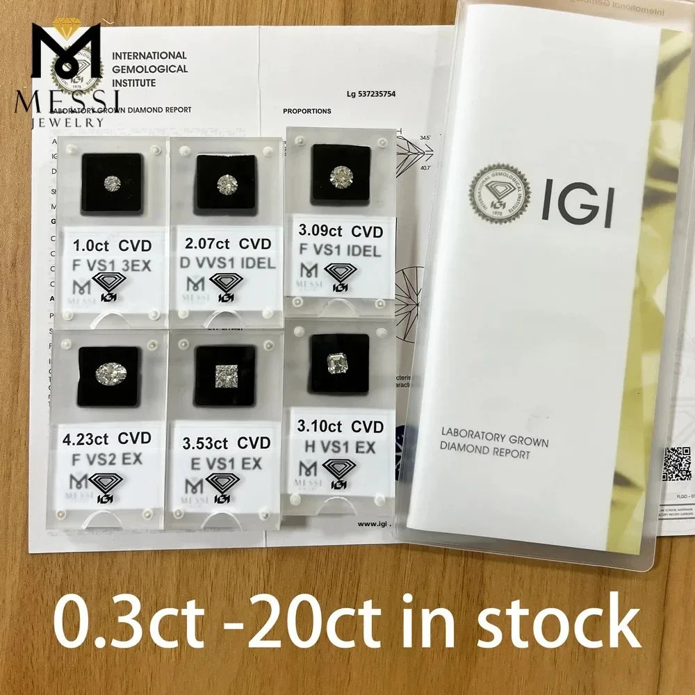 Messi Jewelry With IGI GIA Certificate Lab Grown Diamonds 0.3ct 0.5ct 0.6ct 0.8ct 1ct 1.5ct 2ct 3ct CVD HPHT Created Diamond