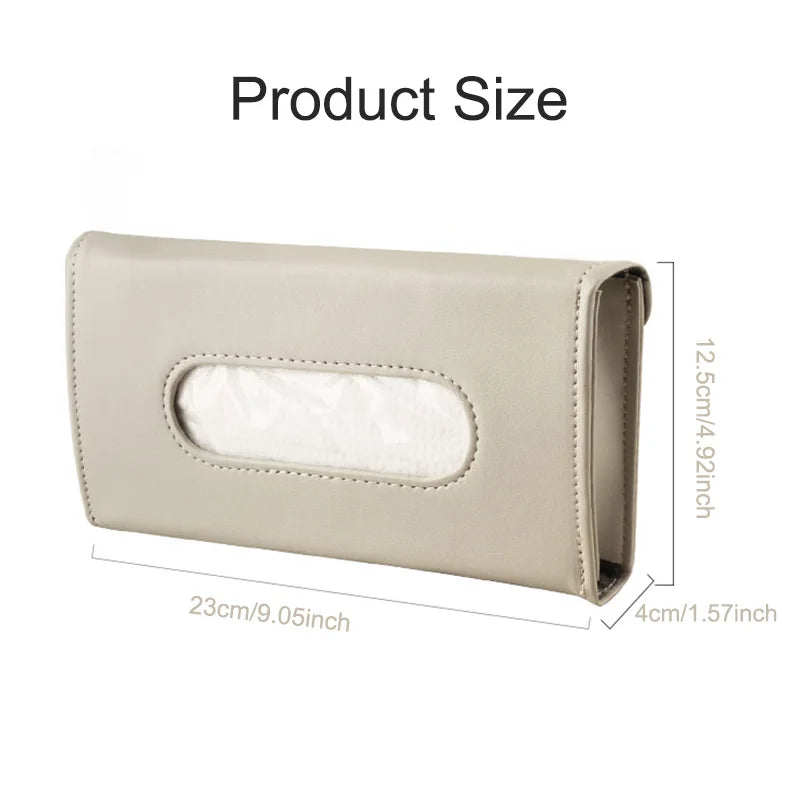 Space-Saving Car Sun Visor Tissue Pouch, Durable PU Leather Hanging Napkin Container for Auto Interior Decoration