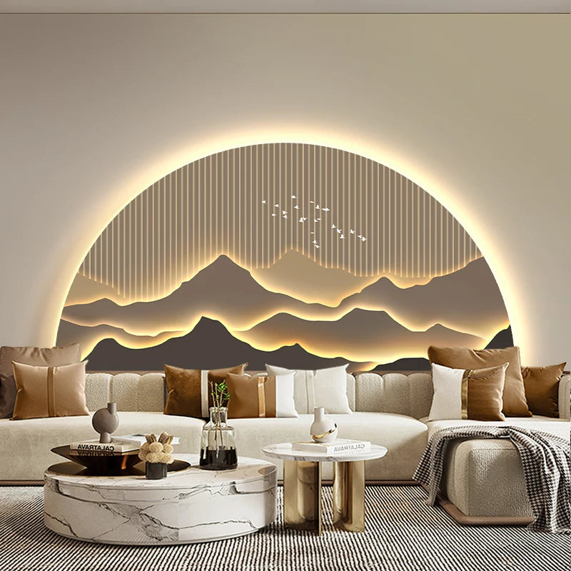Modern Light Luxury LED Decorative Painting Home Decoration Living Room Bedroom Sofa Wall Landscape Painting Tea Room Mural Lamp